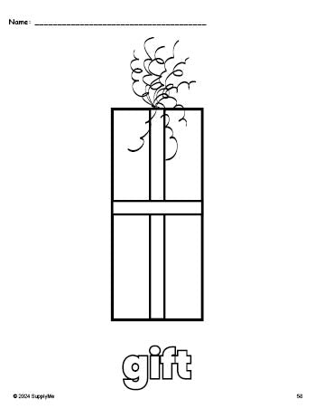 Free printable gift Christmas coloring page for preschool, pre-k, and kindergarten