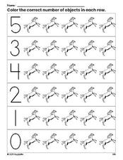 Free printable horse count and color worksheet for preschoolers, horse coloring page and counting worksheet numbers 0-5, PDF