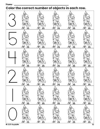 Free printable knight count and color worksheet for preschoolers, knight coloring page and counting worksheet numbers 0-5, PDF