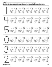 Free printable lion count and color worksheet for preschoolers, lion coloring page and counting worksheet numbers 0-5, PDF