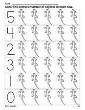 Free printable lizard count and color worksheet for preschoolers, lizard coloring page and counting worksheet numbers 0-5, PDF