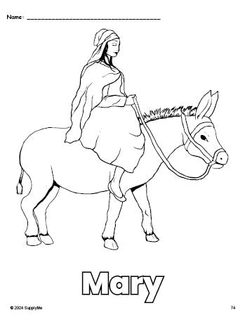 Free printable Mary Christmas coloring page for preschool, pre-k, and kindergarten