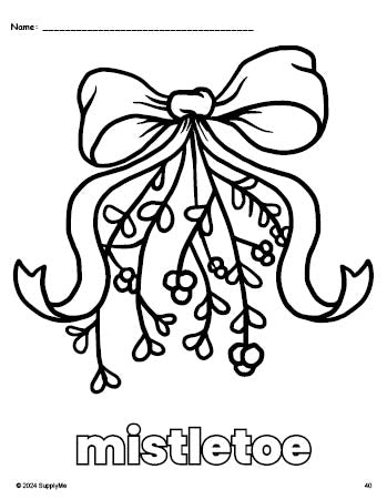 Free printable mistletoe Christmas coloring page for preschool, pre-k, and kindergarten