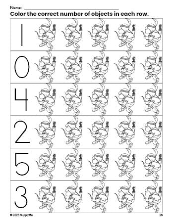 Free printable Native American Thanksgiving count and color worksheet for preschoolers, Thanksgiving coloring page and counting worksheet numbers 0-5, PDF