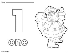 Free printable Santa Christmas coloring page and counting worksheet, number 1 coloring page for preschool, pre-k, and kindergarten