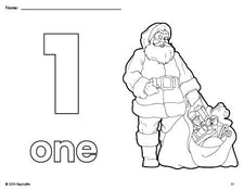 Free printable Santa Christmas coloring page and counting worksheet, number 1 coloring page for preschool, pre-k, and kindergarten