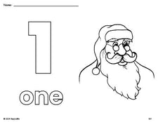 Free printable Santa Christmas coloring page and counting worksheet, number 1 coloring page for preschool, pre-k, and kindergarten