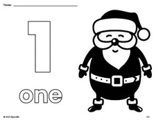 Free printable Santa Christmas coloring page and counting worksheet, number 1 coloring page for preschool, pre-k, and kindergarten