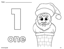 Free printable Santa Christmas coloring page and counting worksheet, number 1 coloring page for preschool, pre-k, and kindergarten