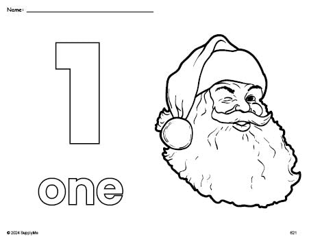 Free printable Santa Christmas coloring page and counting worksheet, number 1 coloring page for preschool, pre-k, and kindergarten