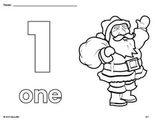 Free printable Santa Christmas coloring page and counting worksheet, number 1 coloring page for preschool, pre-k, and kindergarten