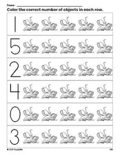 Free printable octopus count and color worksheet for preschoolers, octopus coloring page and counting worksheet numbers 0-5, PDF