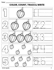 Free printable ornament Christmas coloring page and number tracing worksheet, numbers 1-5 counting worksheet for preschool and pre-k