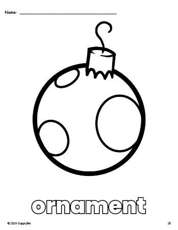 Free printable ornament Christmas coloring page for preschool, pre-k, and kindergarten