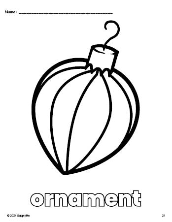 Free printable ornament Christmas coloring page for preschool, pre-k, and kindergarten