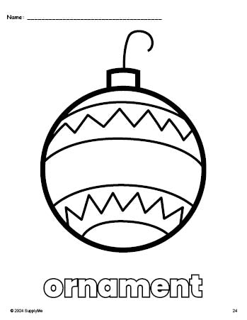 Free printable ornament Christmas coloring page for preschool, pre-k, and kindergarten