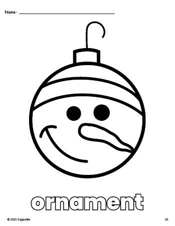 Free printable ornament Christmas coloring page for preschool, pre-k, and kindergarten