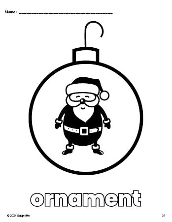 Free printable ornament Christmas coloring page for preschool, pre-k, and kindergarten