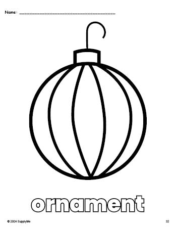 Free printable ornament Christmas coloring page for preschool, pre-k, and kindergarten