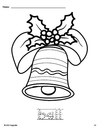 Free printable bell Christmas coloring page and word tracing worksheet, letter formation guides, perfect for preschool, pre-k, and kindergarten