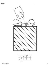 Free printable gift Christmas coloring page and word tracing worksheet, perfect for preschool, pre-k, and kindergarten