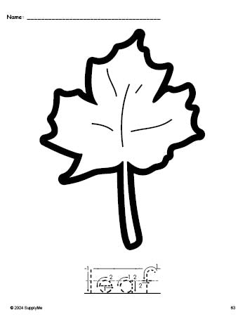 Free printable leaf Thanksgiving coloring page and word tracing worksheet, letter formation guides, perfect for preschool, pre-k, and kindergarten