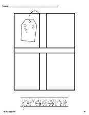 Free printable present Christmas coloring page and word tracing worksheet, letter formation guides, perfect for preschool, pre-k, and kindergarten