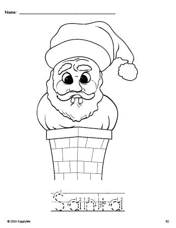 Free printable Santa Christmas coloring page and word tracing worksheet, letter formation guides, perfect for preschool, pre-k, and kindergarten