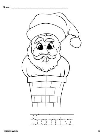 Free printable Santa Christmas coloring page and word tracing worksheet, perfect for preschool, pre-k, and kindergarten