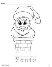 Free printable Santa Christmas coloring page and word tracing worksheet, perfect for preschool, pre-k, and kindergarten