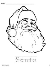 Free printable Santa Christmas coloring page and word tracing worksheet, perfect for preschool, pre-k, and kindergarten