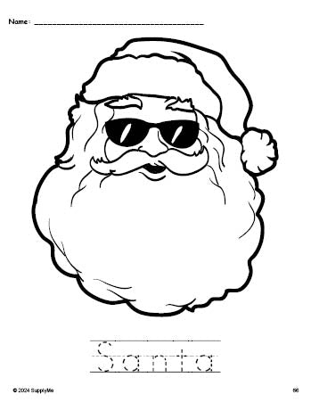 Free printable Santa Christmas coloring page and word tracing worksheet, perfect for preschool, pre-k, and kindergarten