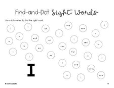 Free preschool worksheet, sight word dot marker printable coloring page, beginner sight word for preschoolers and high frequency word 'I', first 100 fry sight words, Dolch pre-primer, PDF