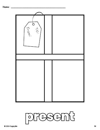 Free printable present Christmas coloring page for preschool, pre-k, and kindergarten