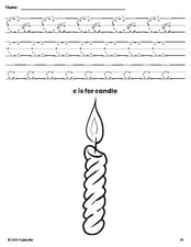 Free printable candle Christmas coloring page, letter c tracing worksheet for preschool, pre-k, and kindergarten