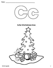 Free printable Christmas tree Christmas coloring page, letter c coloring page for preschool, pre-k, and kindergarten