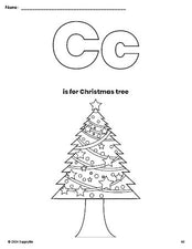 Free printable Christmas tree Christmas coloring page, letter c coloring page for preschool, pre-k, and kindergarten