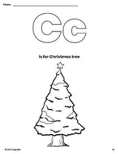 Free printable Christmas tree Christmas coloring page, letter c coloring page for preschool, pre-k, and kindergarten