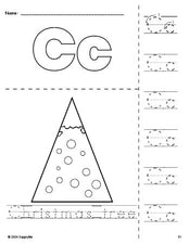 Free printable Christmas tree Christmas coloring page and letter tracing worksheet, letter c worksheet for preschool, pre-k, and kindergarten