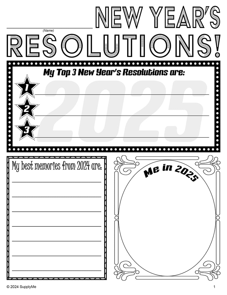 Free printable New Year's resolution worksheet for students, Happy New Year's worksheet and activity for preschool, pre-k, and kindergarten