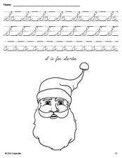 Free printable Santa Christmas coloring page, cursive letter tracing worksheet, letter s worksheet for preschool, pre-k, and kindergarten