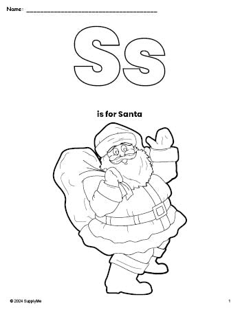 Free printable Santa Christmas coloring page, letter s coloring page for preschool, pre-k, and kindergarten