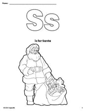 Free printable Santa Christmas coloring page, letter s coloring page for preschool, pre-k, and kindergarten