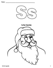 Free printable Santa Christmas coloring page, letter s coloring page for preschool, pre-k, and kindergarten