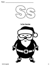 Free printable Santa Christmas coloring page, letter s coloring page for preschool, pre-k, and kindergarten