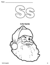 Free printable Santa Christmas coloring page, letter s coloring page for preschool, pre-k, and kindergarten