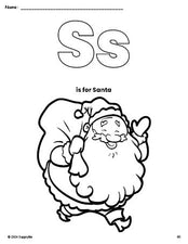 Free printable Santa Christmas coloring page, letter s coloring page for preschool, pre-k, and kindergarten