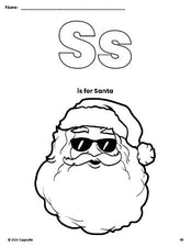 Free printable Santa Christmas coloring page, letter s coloring page for preschool, pre-k, and kindergarten