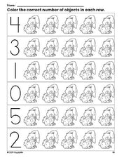 Free printable rabbit count and color worksheet for preschoolers, rabbit coloring page and counting worksheet numbers 0-5, PDF