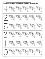 Free printable rabbit count and color worksheet for preschoolers, rabbit coloring page and counting worksheet numbers 0-5, PDF